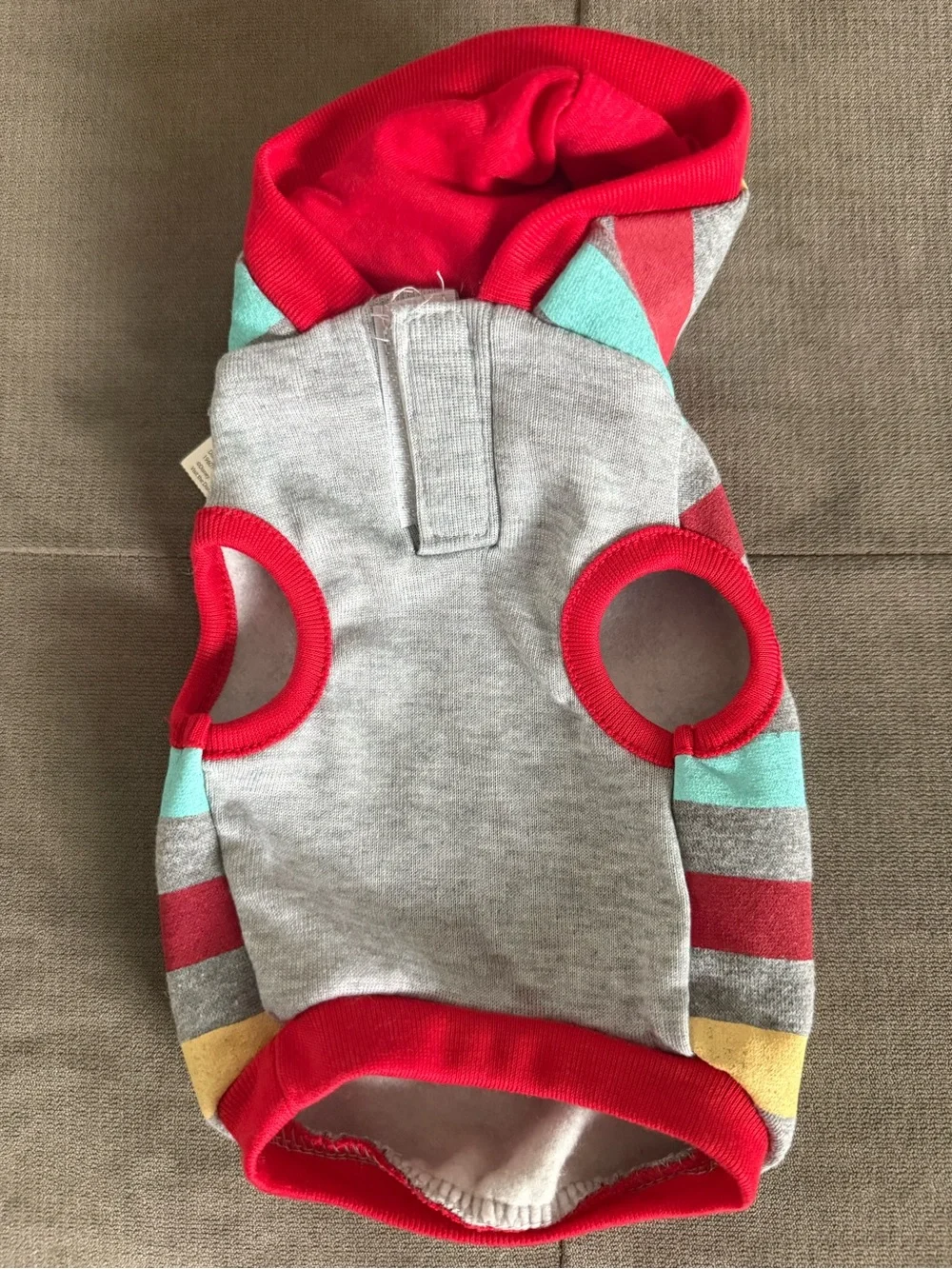 Disney Striped Holiday Dog Hoodie in Gray, Red, Yellow & Teal
